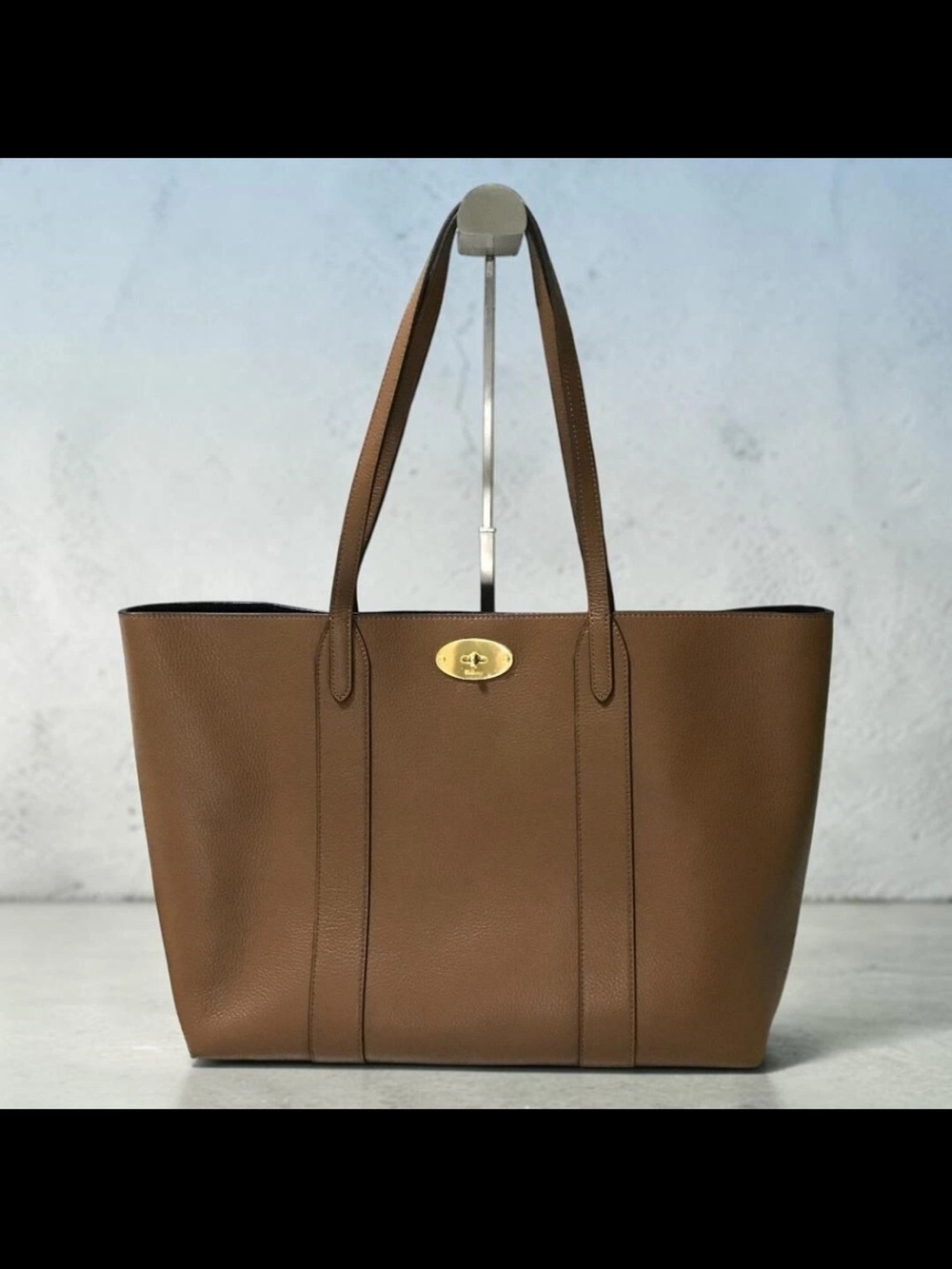 Mulberry Tan Leather Tote with Gold Turn-Lock